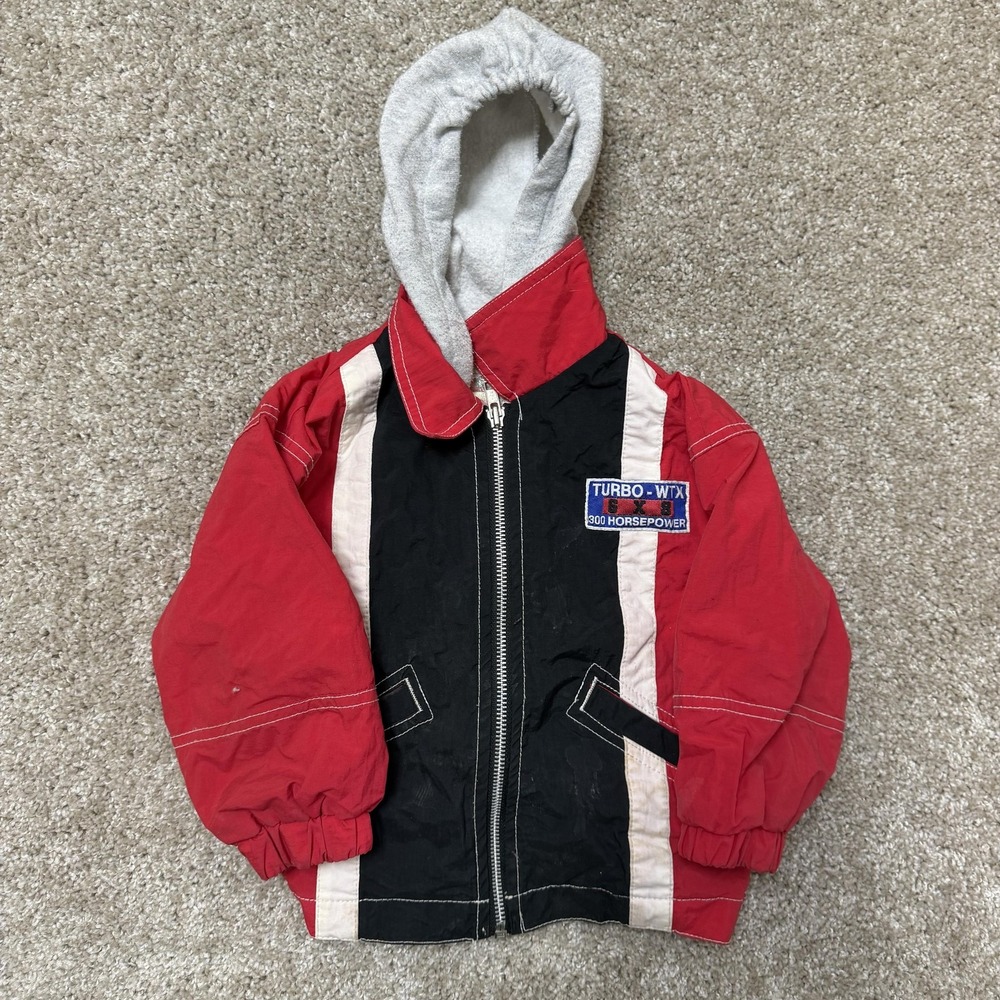 Quality Outerwear Jacket Boys M Red Black Hooded Turbo WTX Patch Full Zip Winter